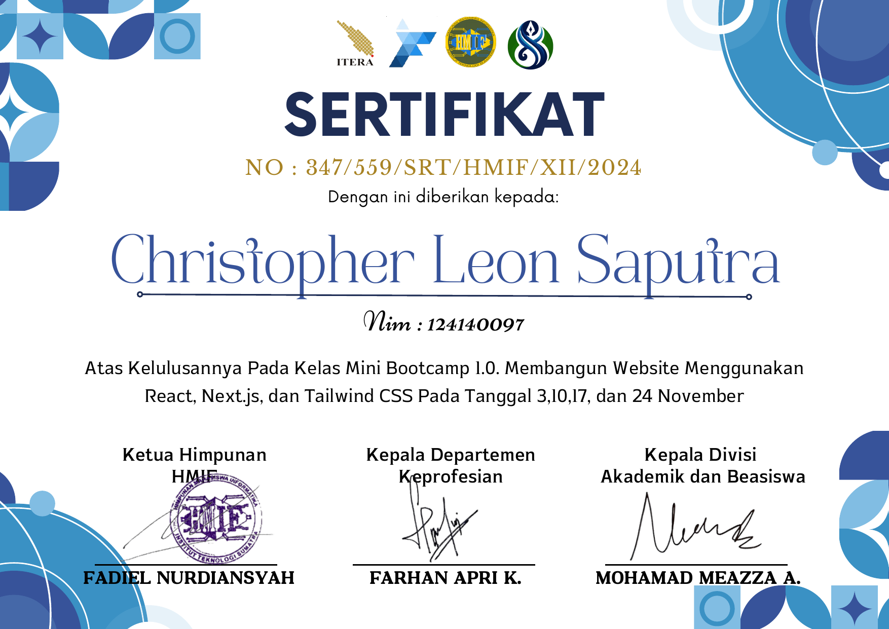 Certificate: Mini Bootcamp 1.0