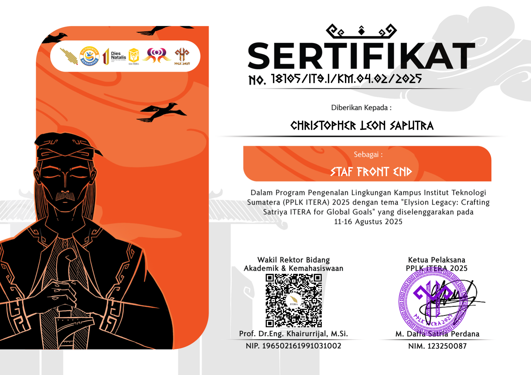 Certificate: Front-End Staff – PPLK ITERA 2025